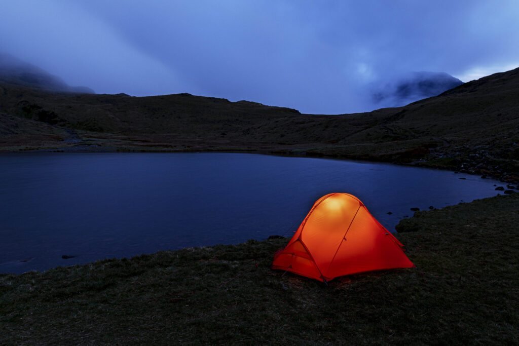 Ross Wilson wild camping kit at the base of Great Gable
