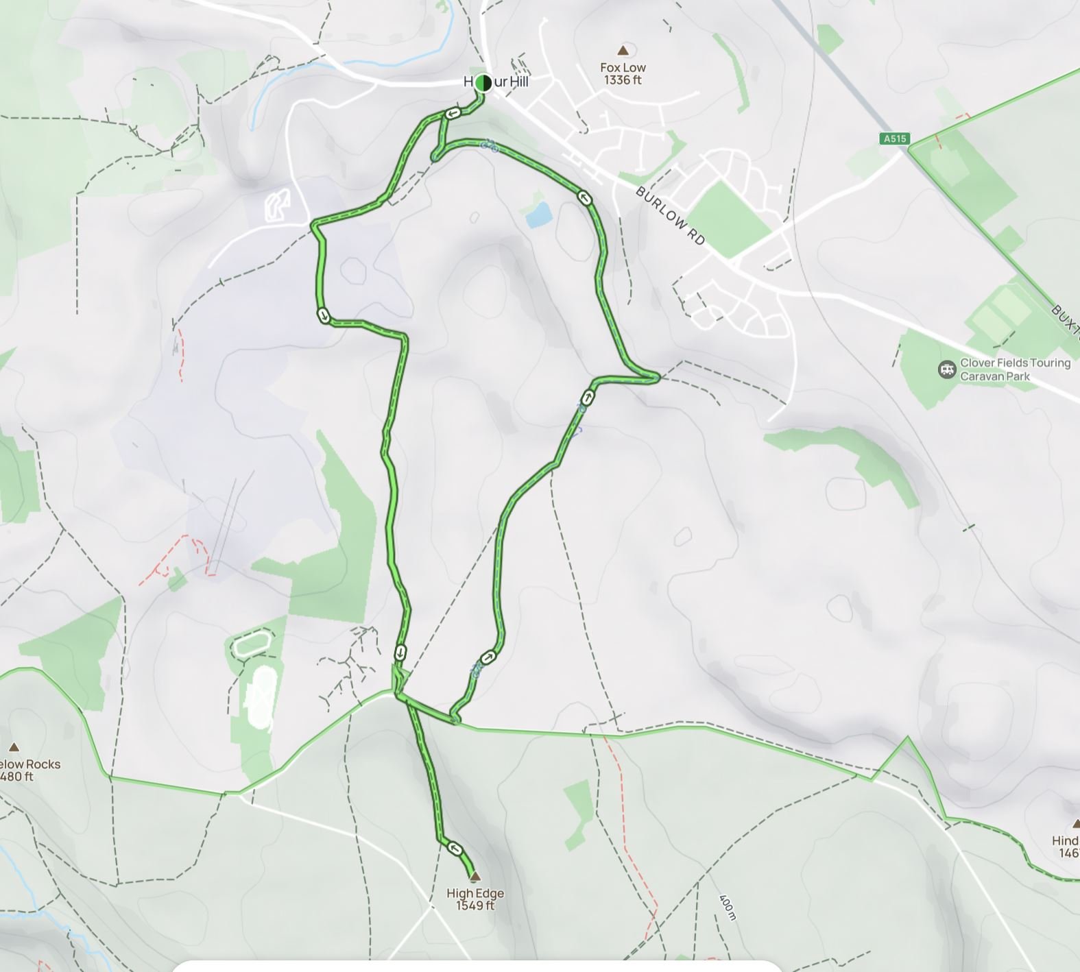 AllTrails map of the Harpur Hill, High End and Hoffman Quarry circular walk near Buxton