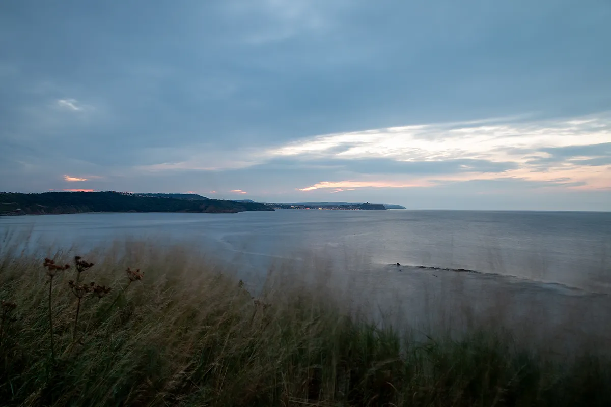 Cayton Bay near Scarborough at dusk from the cliff top
