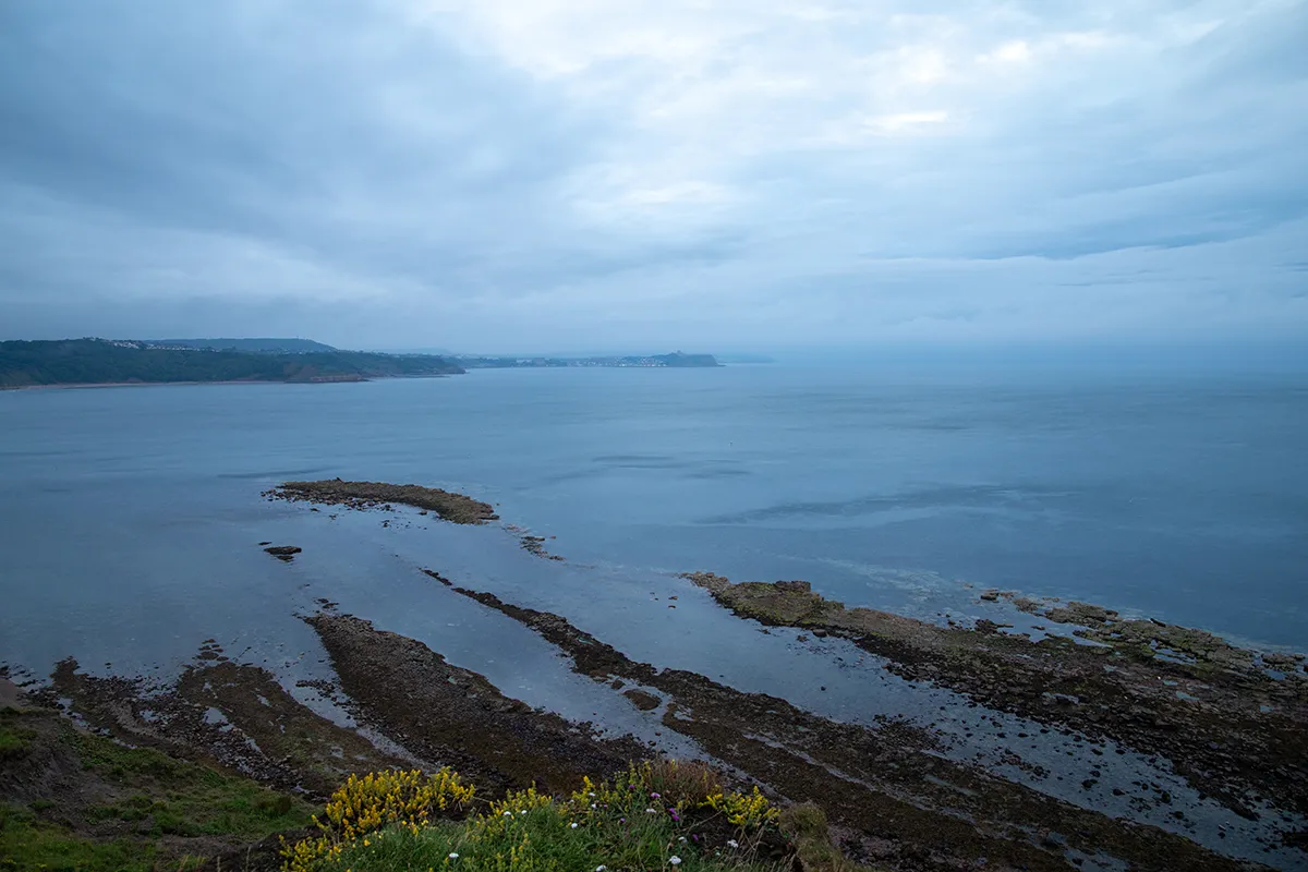 Rocky shore below the cliffs south of Cayton Bay