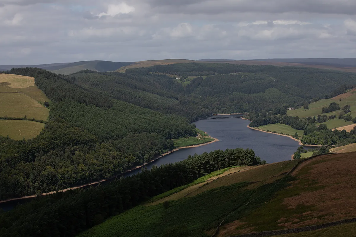 Ladybower Reservoir from above on Derwent Edge in the Peak District
