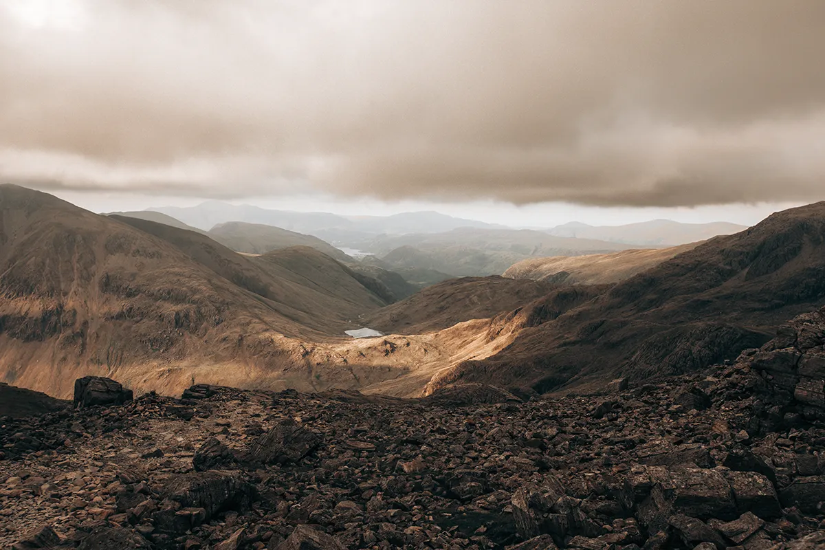 View down the valley on the descent from Scafell Pike towards Borrowdale