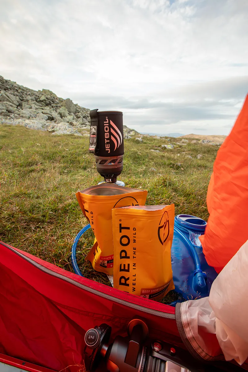 Jetboil brewing a morning coffee beside the tent near Scafell Pike