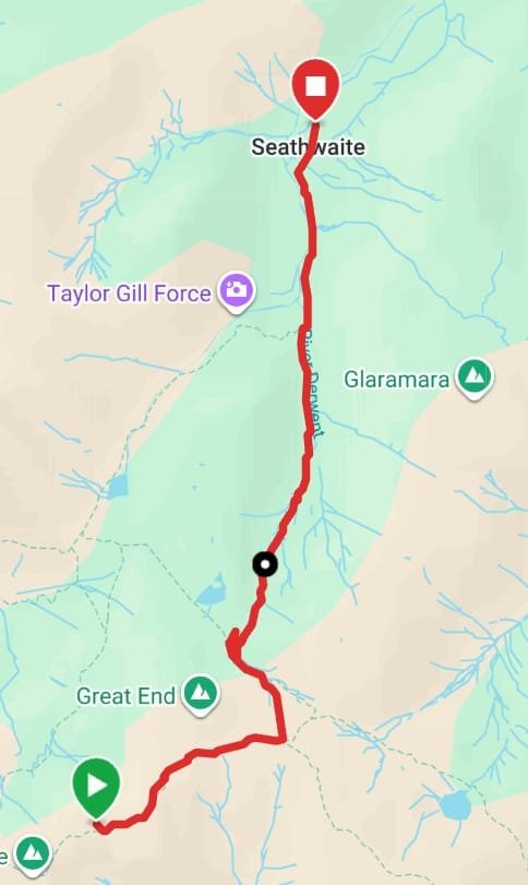 GPS track of the walk down from Scafell Pike via Esk Hause and Grains Gill to Seathwaite